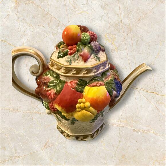 Fitz & Floyd Classics 3-Piece Fruit Embossed Teapot, Sugar Bowl & Creamer Set - Picture 11 of 14